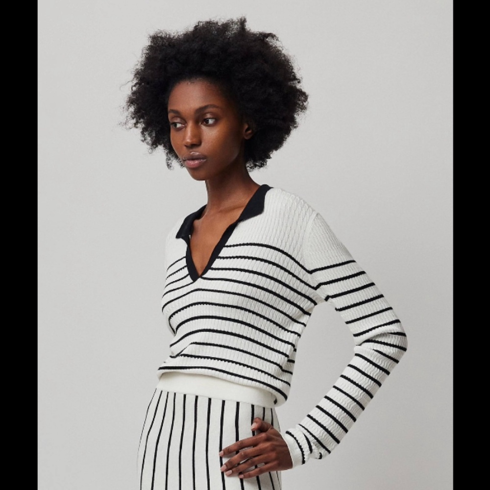 ATM Anthony Thomas Melillo Cable Stitch Striped Sweater Chalk/Black Size XS-NWT